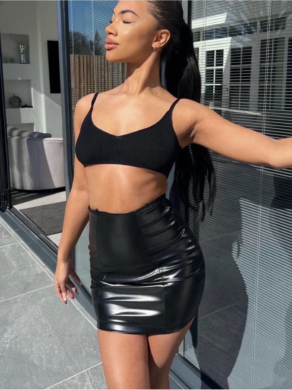 Fashion Nova Black Faux Leather Mini Skirt - Picture 1 of 5